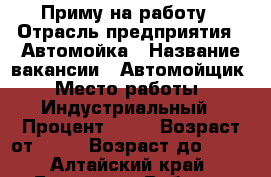 Приму на работу › Отрасль предприятия ­ Автомойка › Название вакансии ­ Автомойщик › Место работы ­ Индустриальный › Процент ­ 30 › Возраст от ­ 18 › Возраст до ­ 45 - Алтайский край, Барнаул г. Работа » Вакансии   . Алтайский край